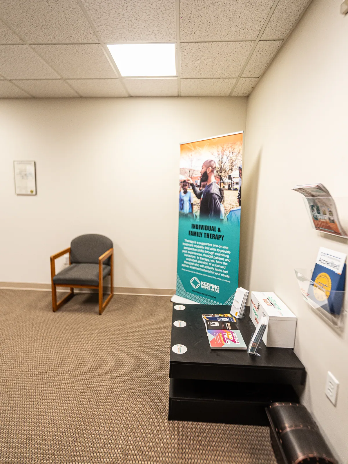 A quiet consultation room at Keeping Hopes Alive